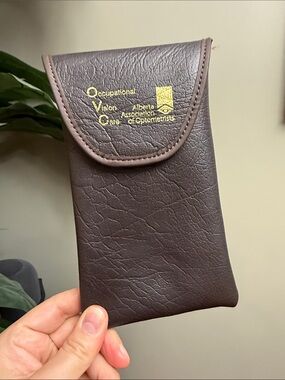 Vintage 1990s Faux Leather Brown Eyewear Case Slip-in Pouch wt Belt Hoop Velcro